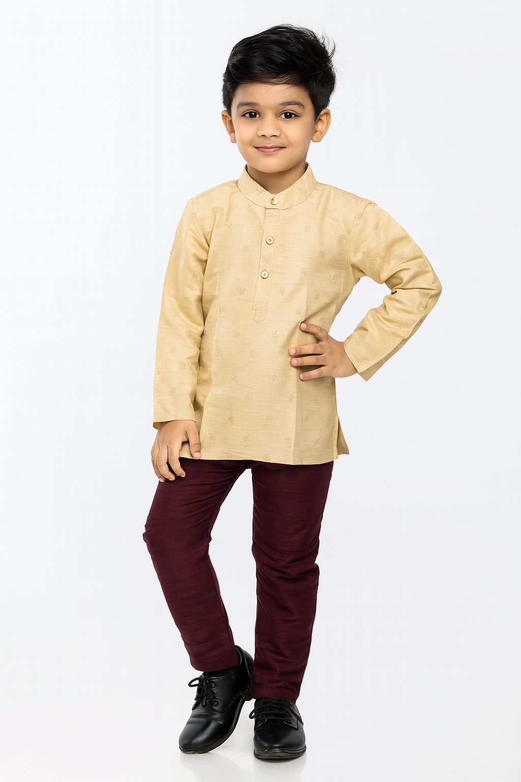 Boys Beige Whine Kurta Pajama KP094