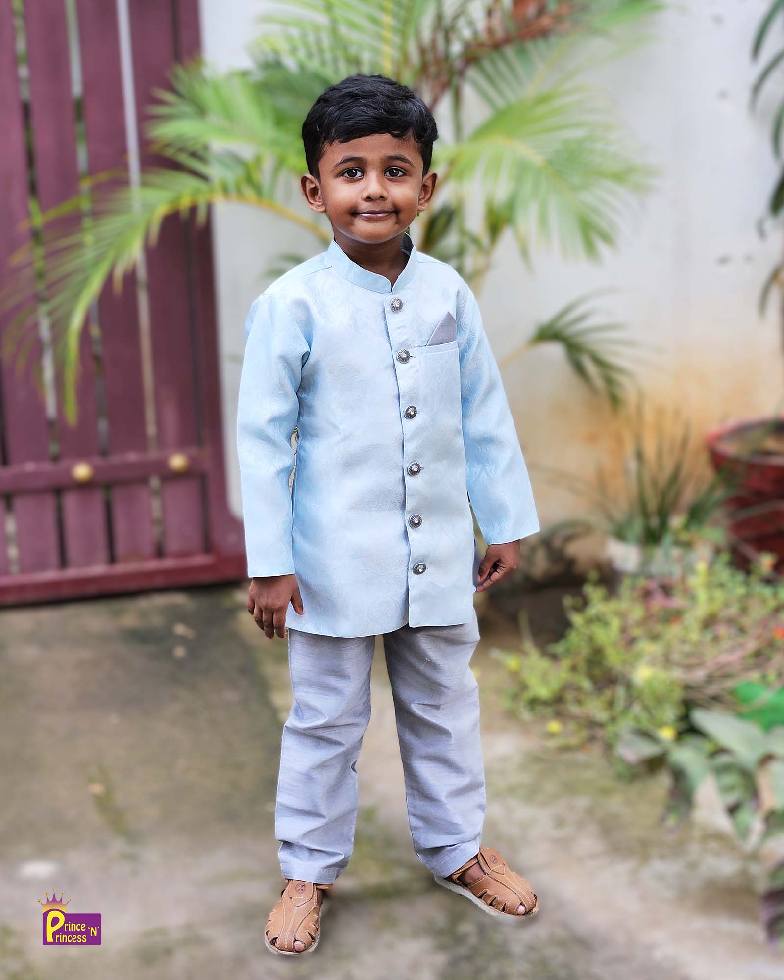 Boys Sky Blue Silk Kurta Sandal Pajama KP100 Prince N Princess