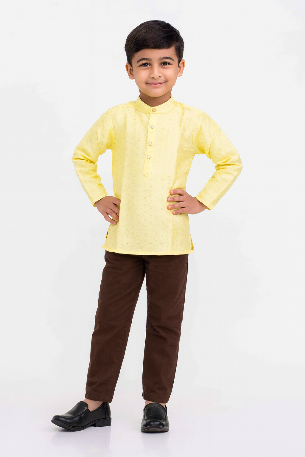 Boys Yellow Coffee Brown Kurta Pajama KP107