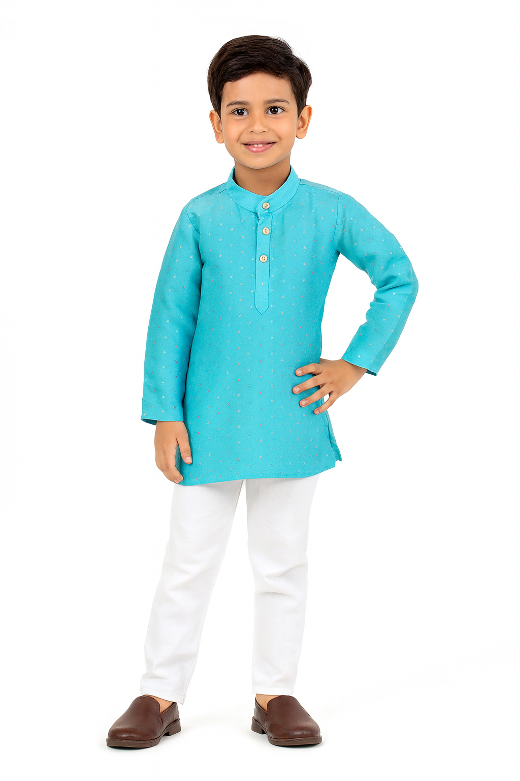 Boys Blue White Brown Kurta Pajama KP109