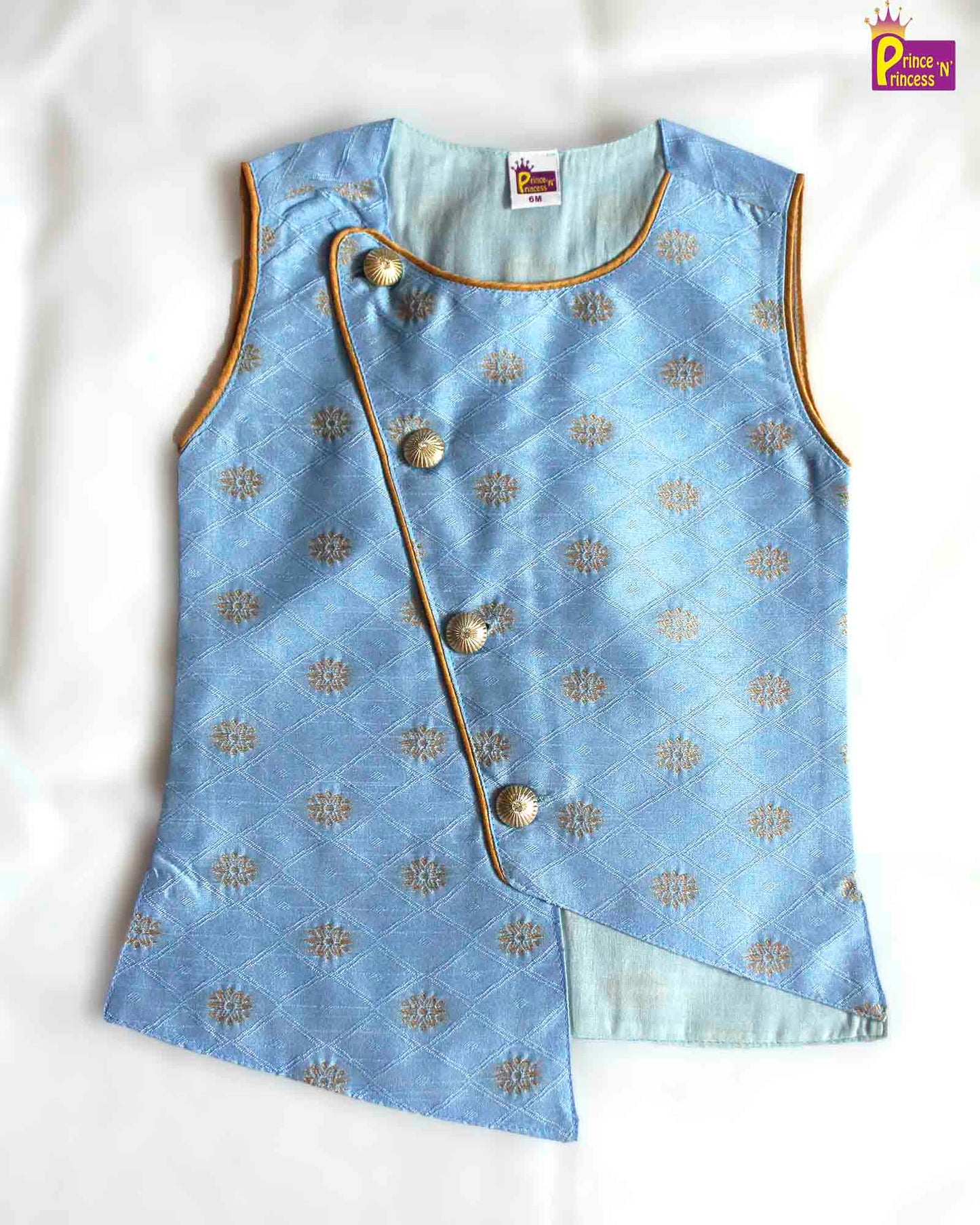 Toddler Boys Sky Blue Sleeveless Silk Kurta Sandal Pajama KP130