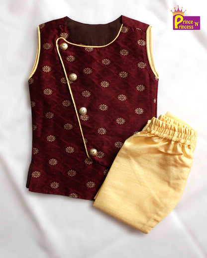 Toddler Boys Maroon Sandal Sleeveless Silk Kurta Pajama KP129 Prince N Princess