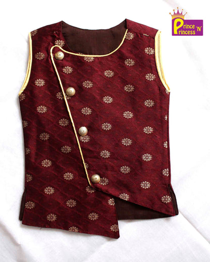 Toddler Boys Maroon Sandal Sleeveless Silk Kurta Pajama KP129 Prince N Princess