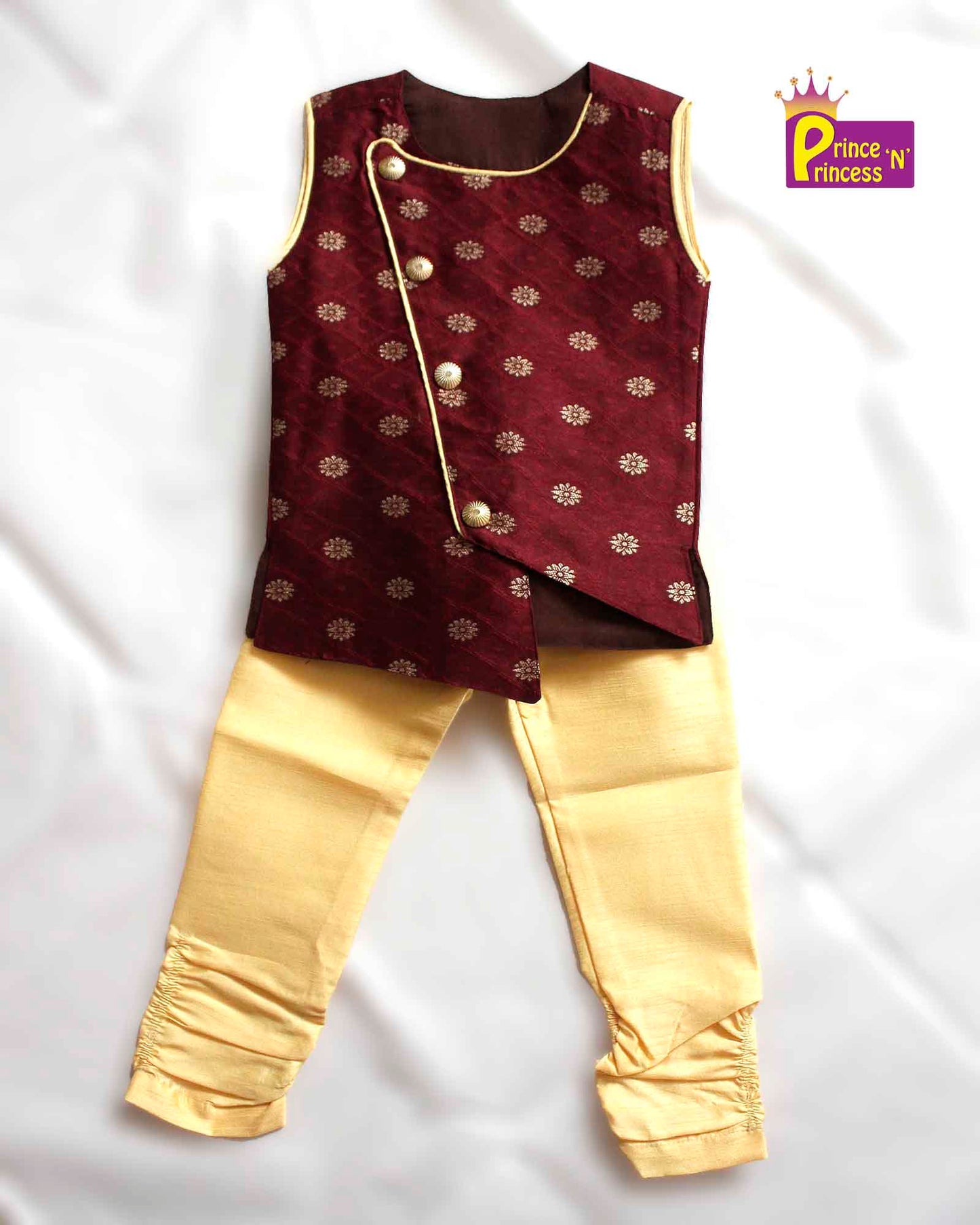 Toddler Boys Maroon Sandal Sleeveless Silk Kurta Pajama KP129