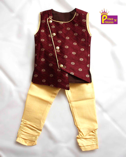 Toddler Boys Maroon Sandal Sleeveless Silk Kurta Pajama KP129 Prince N Princess