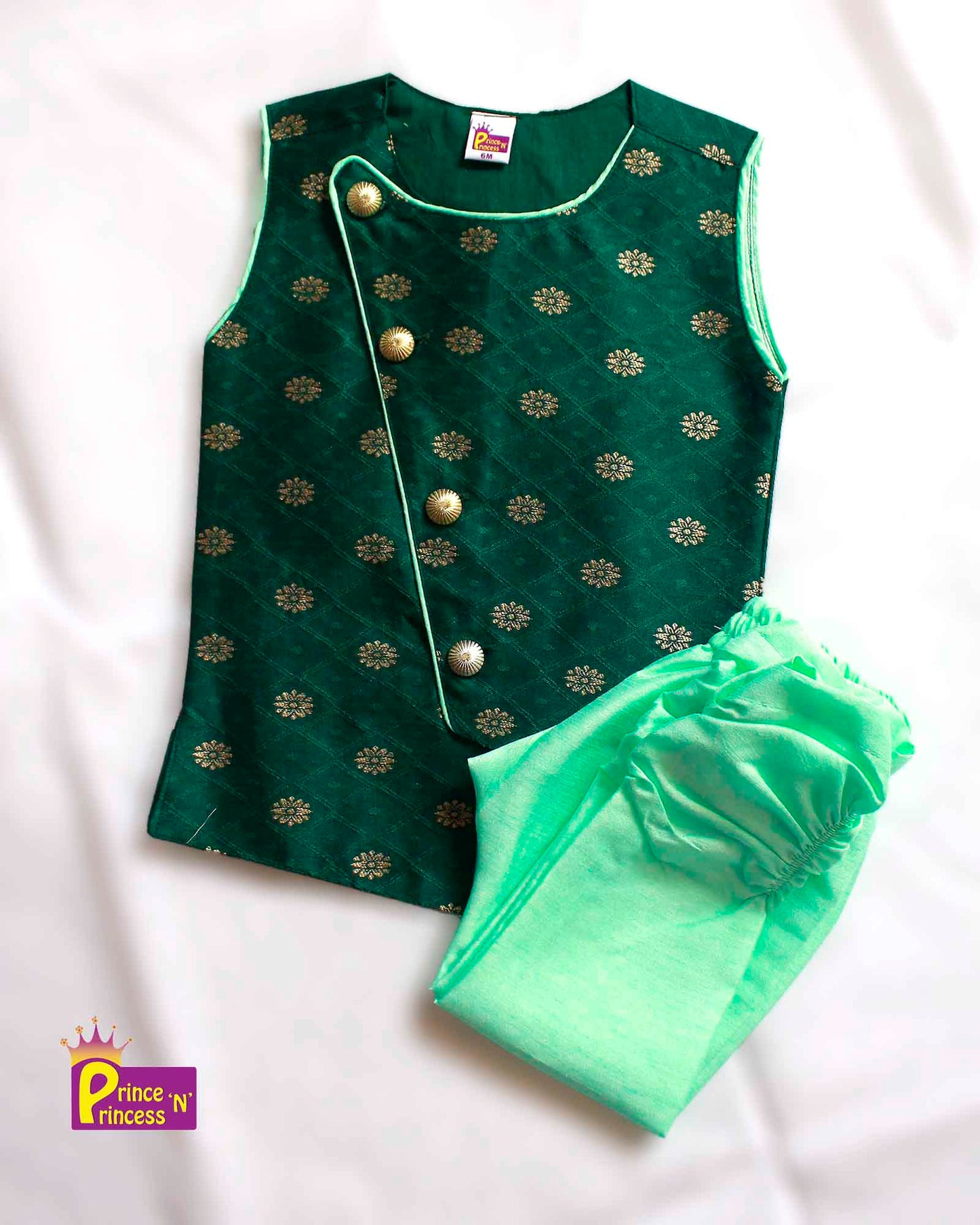 Toddler Boys Green Sleeveless Silk Kurta Pajama KP127