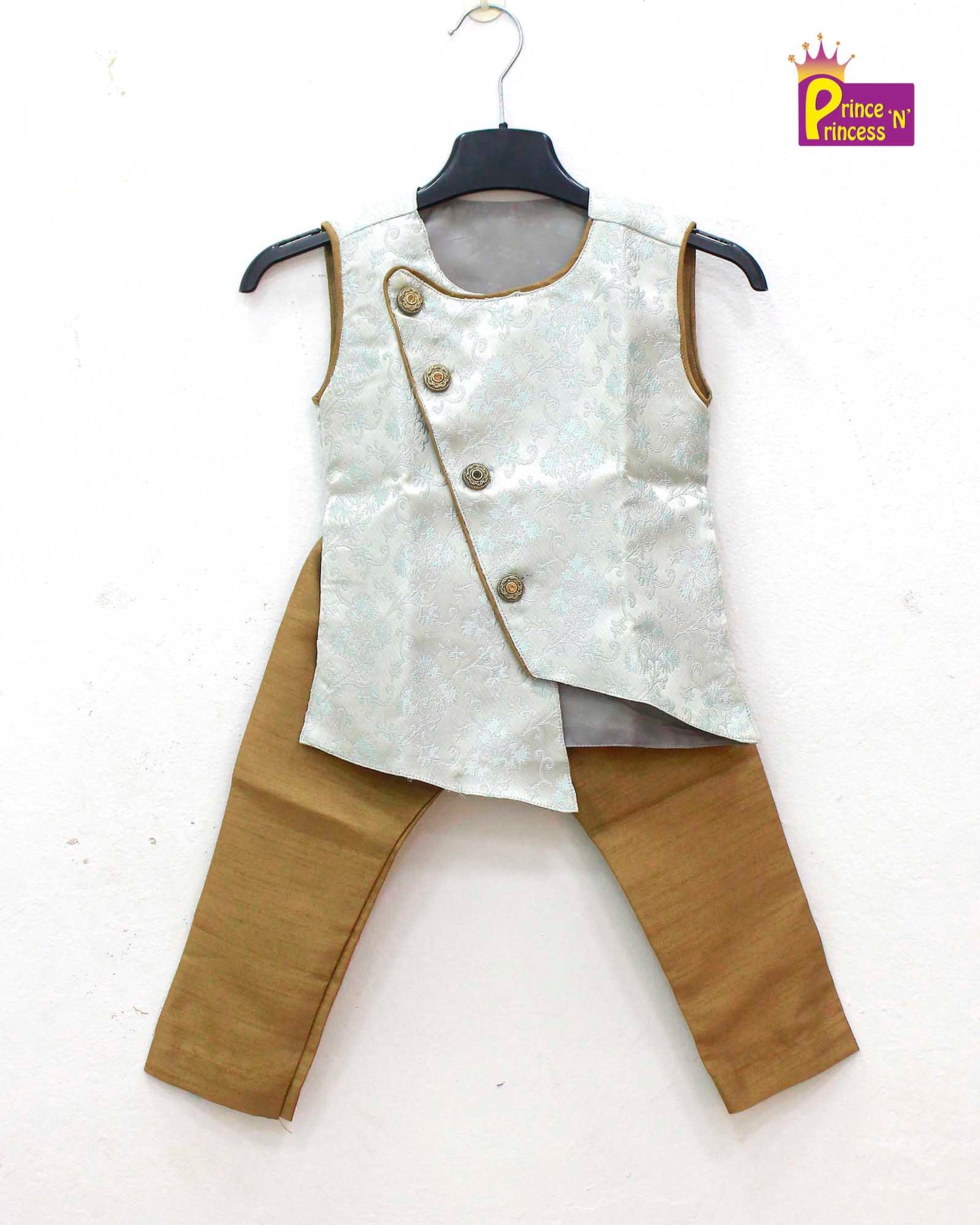 Toddler Boys Silver Sleeveless Silk Kurta Sandal Pajama KP138