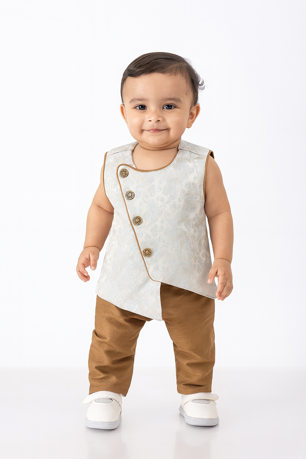 Toddler Boys Silver Sleeveless Silk Kurta Sandal Pajama KP138