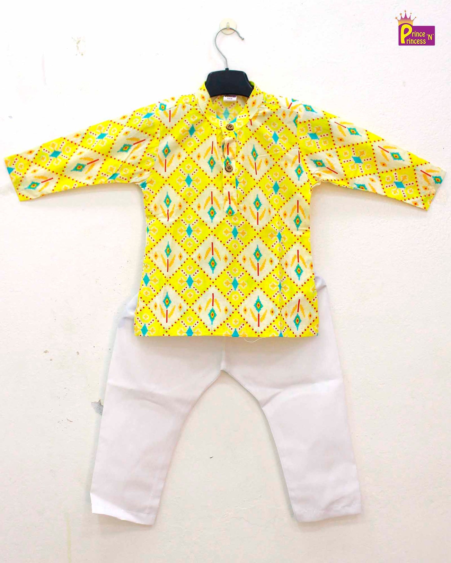 Boys Yellow White  kurta Pajama KP159