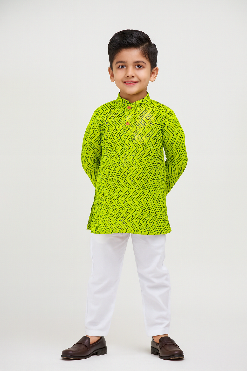 Boys Green White  kurta Pajama KP160