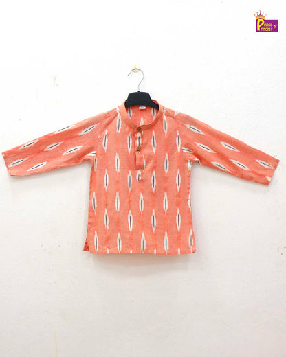 Boys Orange White Cotton Ikkat kurta Pajama KP164