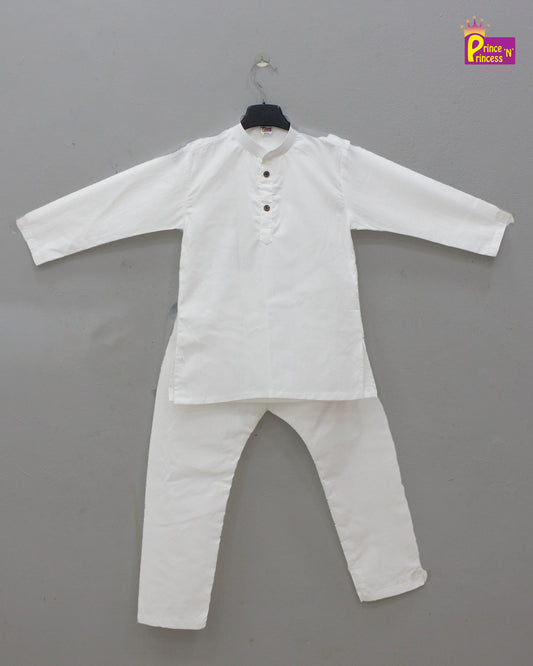 Boys White Cotton kurta Pajama KP173