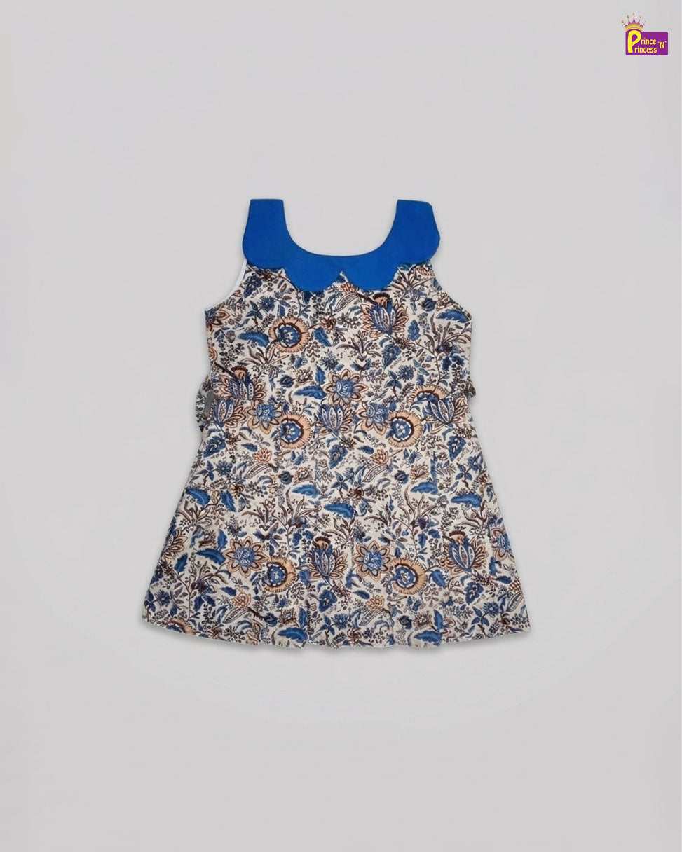 Floral dress with blue neckline on a gray background - Prince N Princess