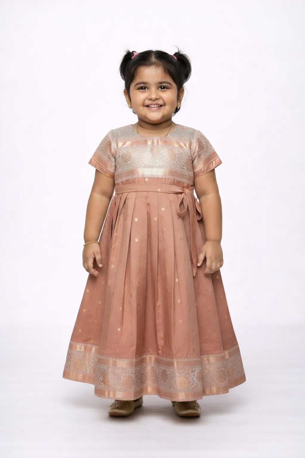 Kids Traditional Banarasi Long Gown Copper PG555 - Prince N Princess