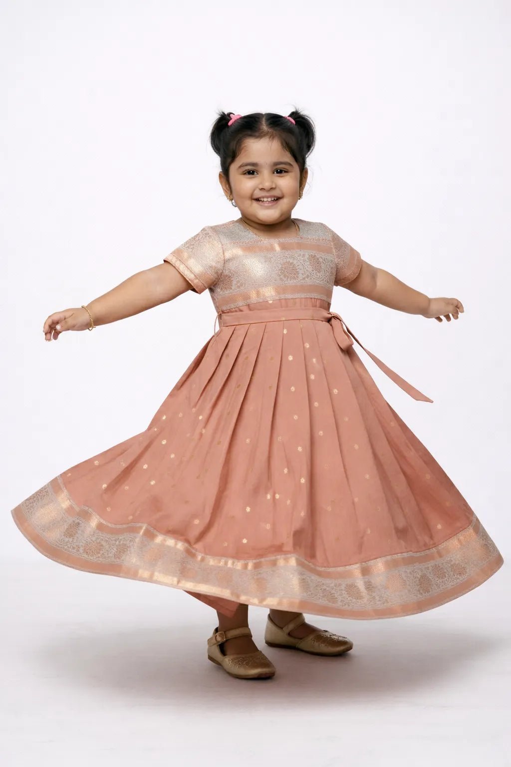 Kids Traditional Banarasi Long Gown Copper PG555 - Prince N Princess