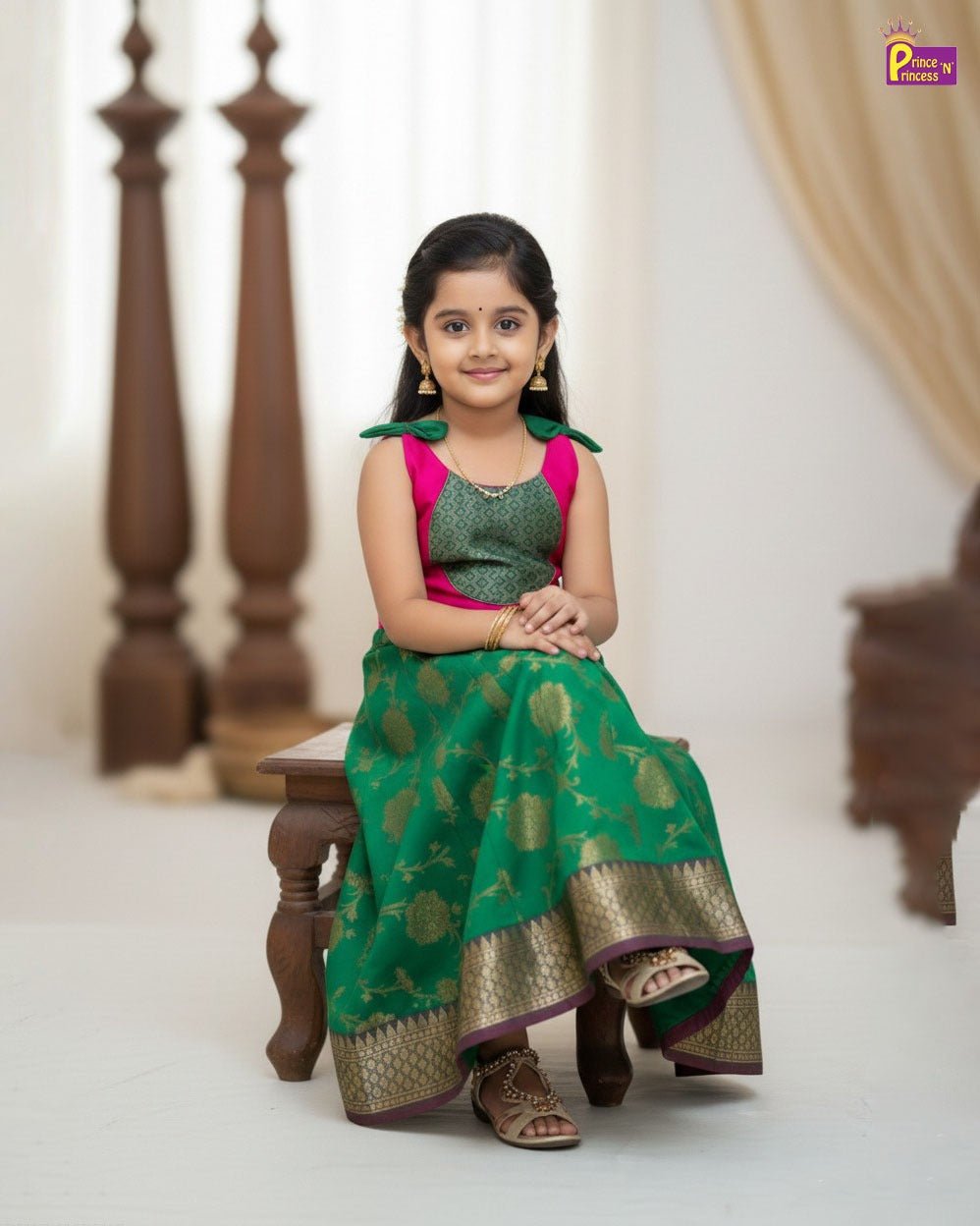Kids Pink and Green Traditional Pattupavadai PPP1992 - Prince N Princess