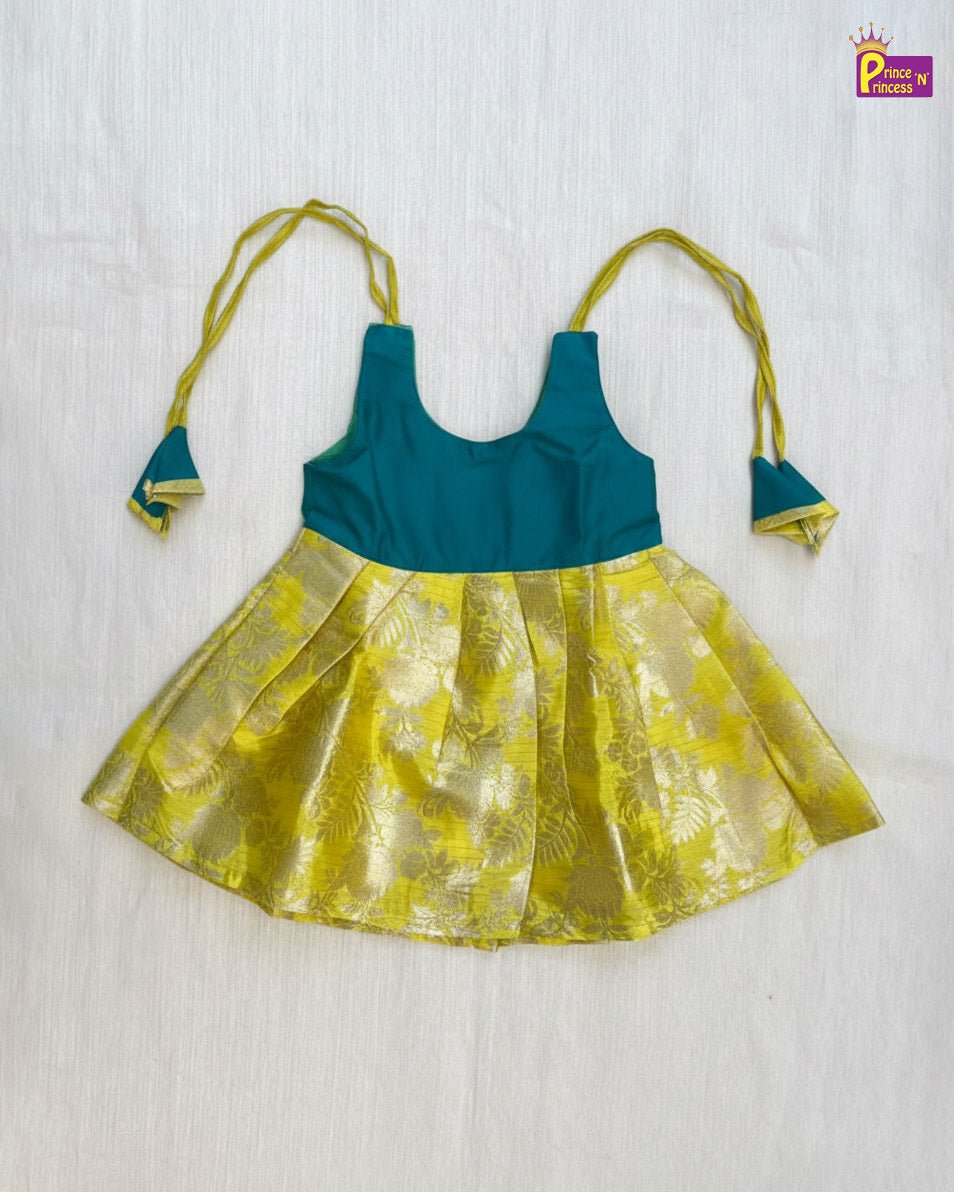 New Born Raw Silk Frock Lemon Green with Rama Green LF1754 - Prince N Princess