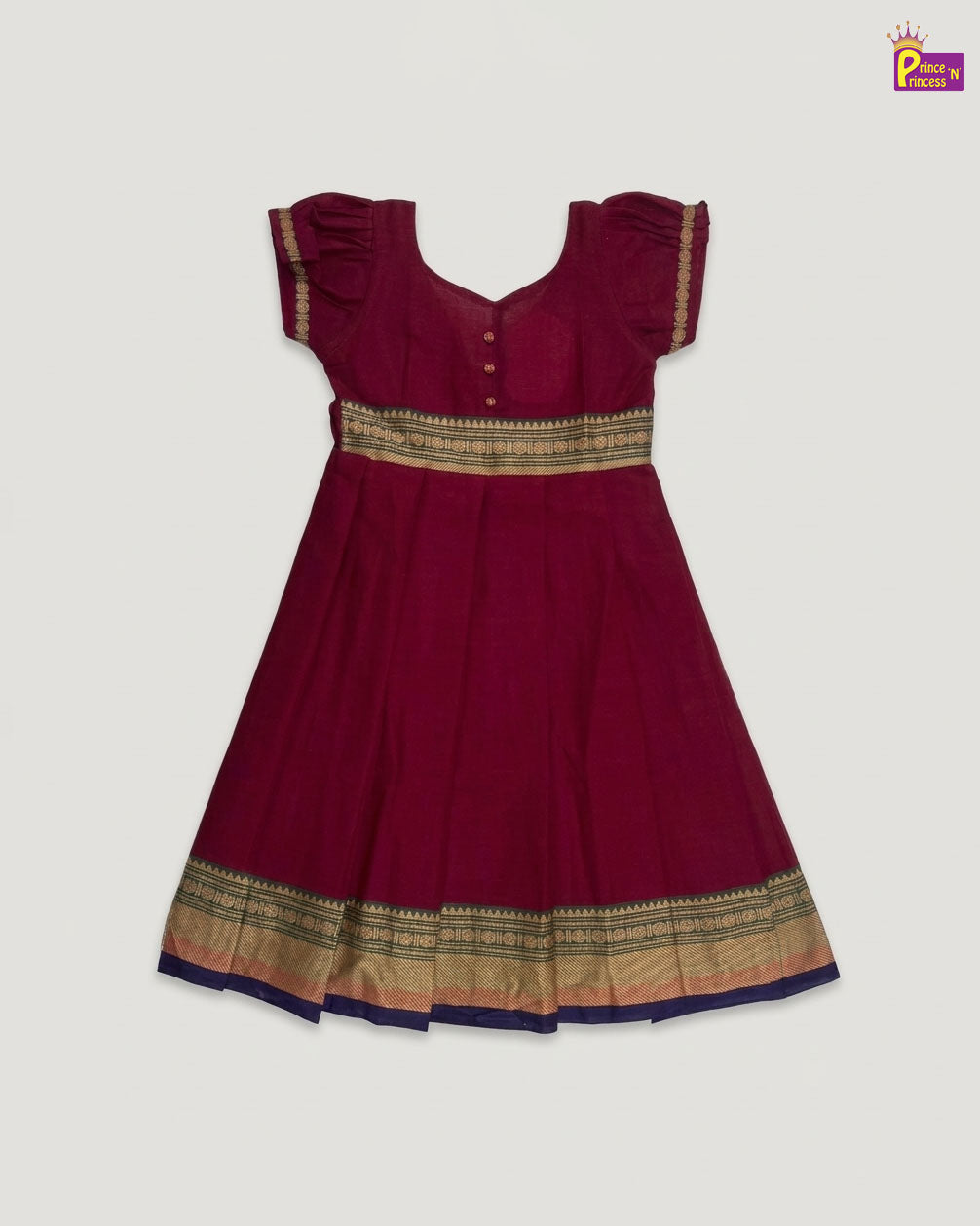 Maroon dress with gold accents on a light gray background - Prince N Princess