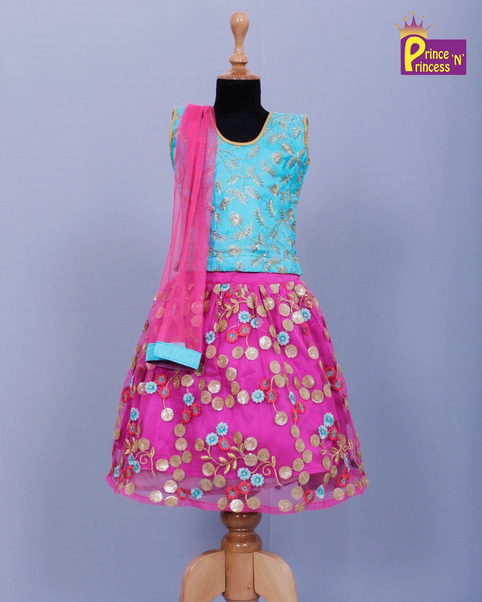Kids Sky Blue Pink Sequence Embroidery Lehenga Choli LC020