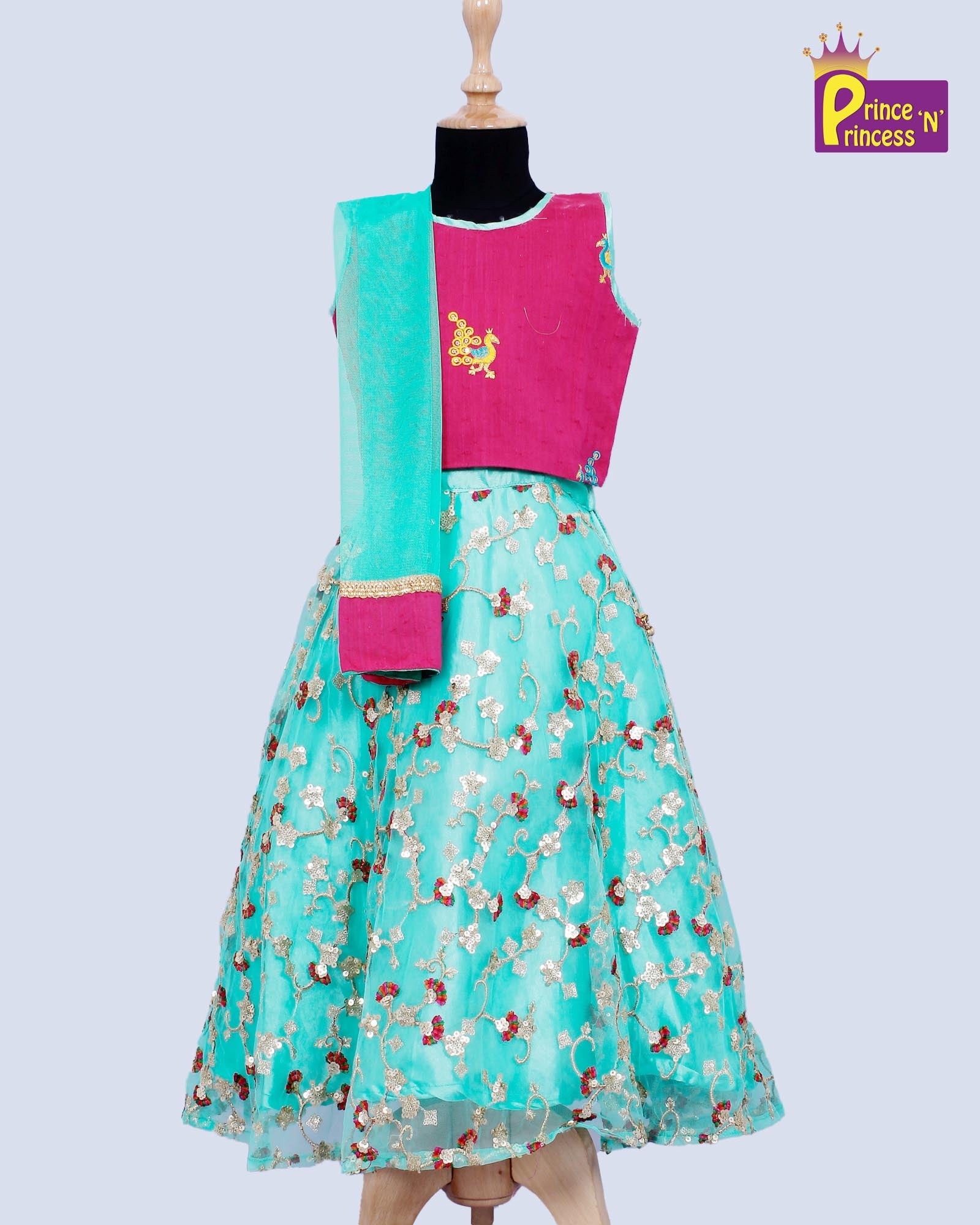 Kids Pink With Green Sequence Embroidery Lehenga Choli LC047