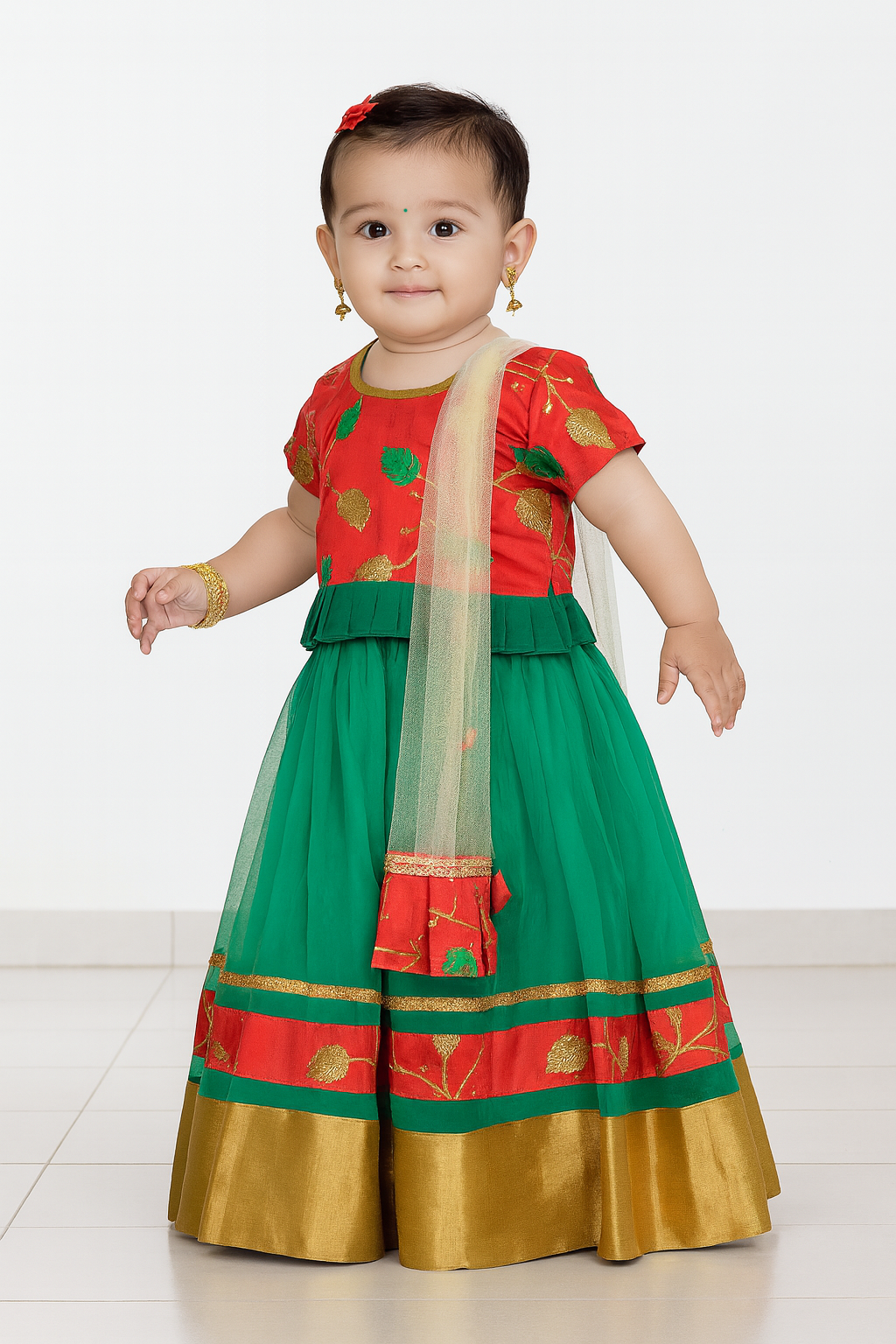 Green and Red Sequence Embroidery tops Lehenga Choli LC062