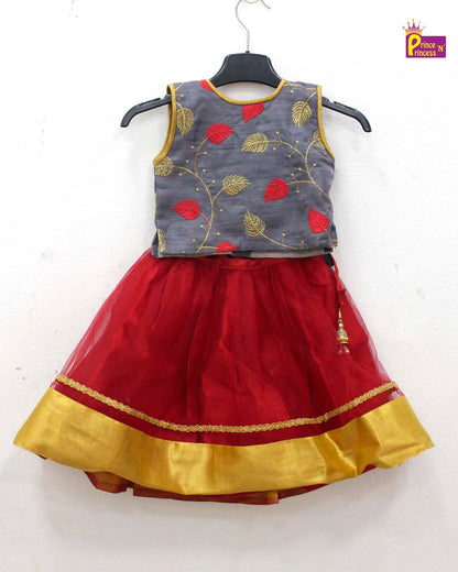 Grey and Red Sequence Embroidery tops Lehenga Choli LC063