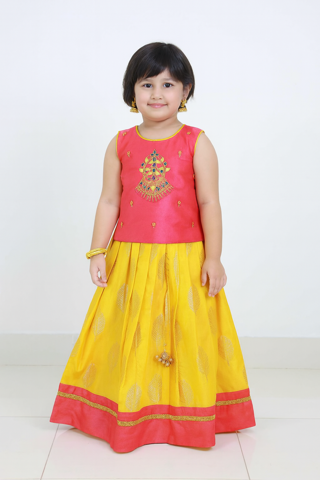 Kids Trending Yellow Pink Lehenga Choli LC075