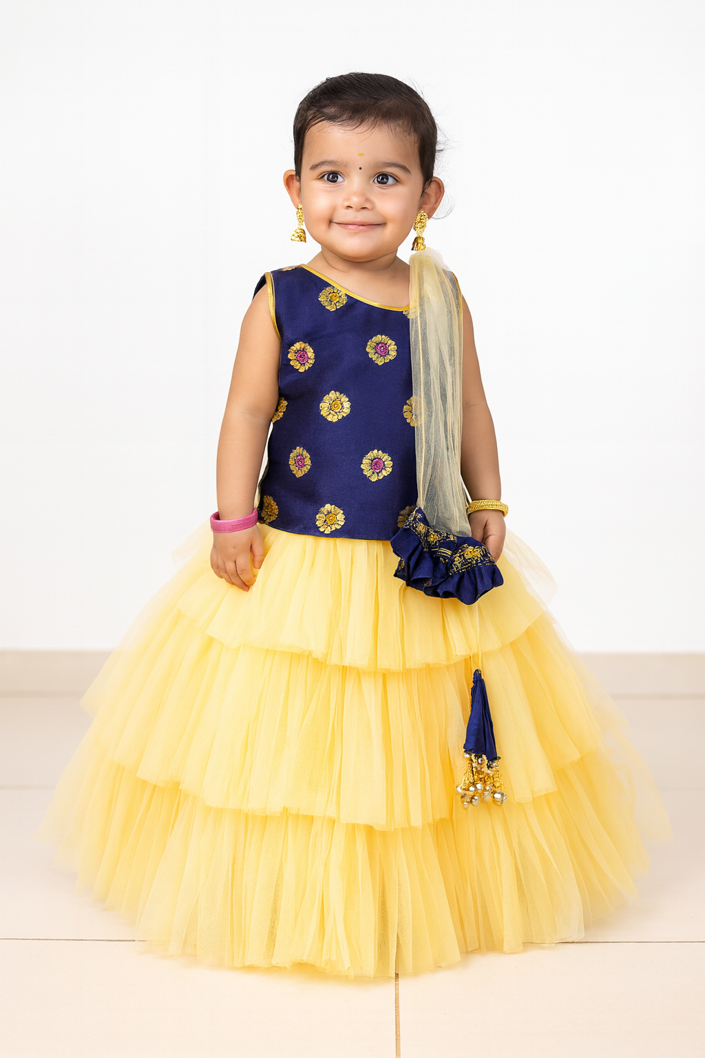 Kids Navy and Sandal Lehenga Choli LC078