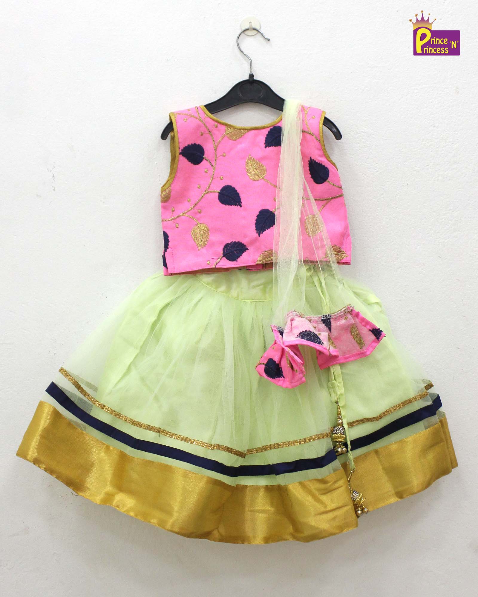 Pink With Pista Green Sequence Embroidery tops Lehenga Choli LC095