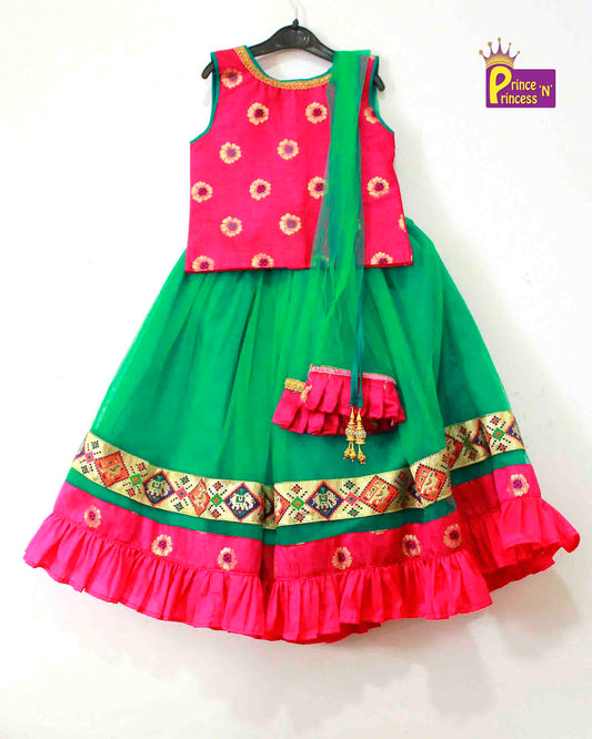 Kids Magenta Green Lehenga Choli LC104