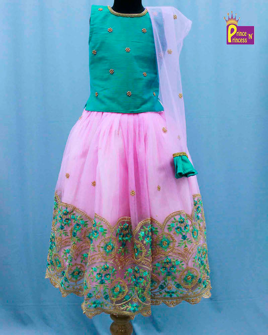 Kids Ramagreen Baby Pink Embroidery Border Lehenga Choli LC120