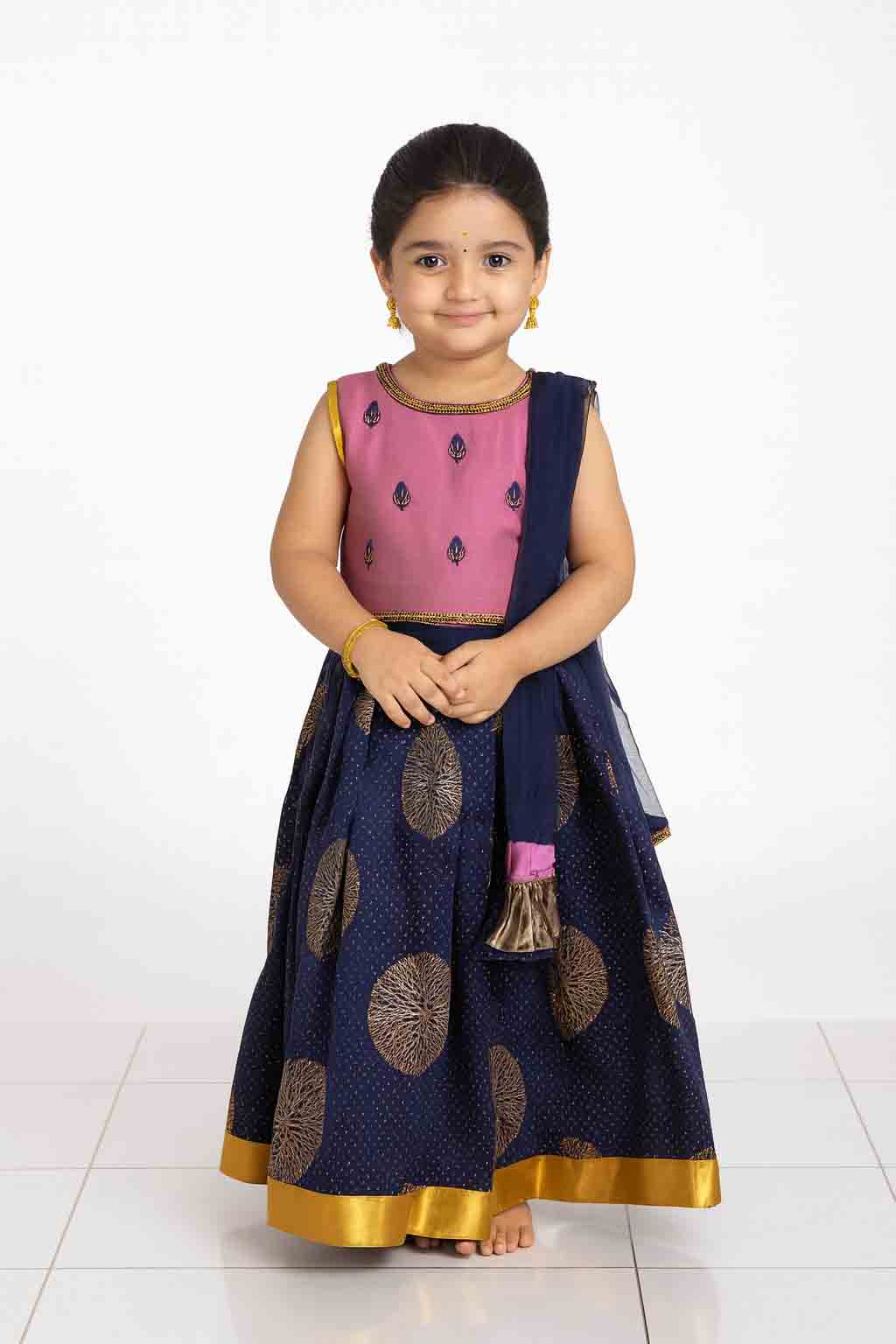 Kids Pink with Navy Emproidery Lehenga Choli  LC127