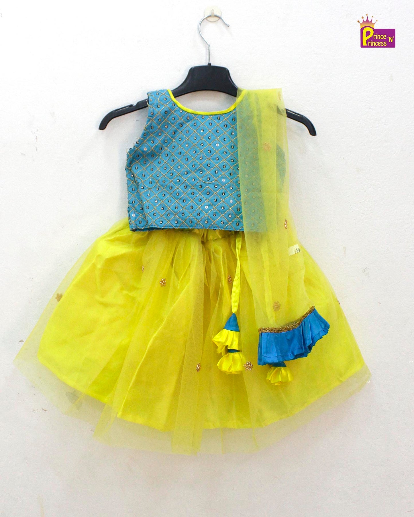 Kids yellow with Blue Sequence Embroidery tops Lehenga Choli LC158