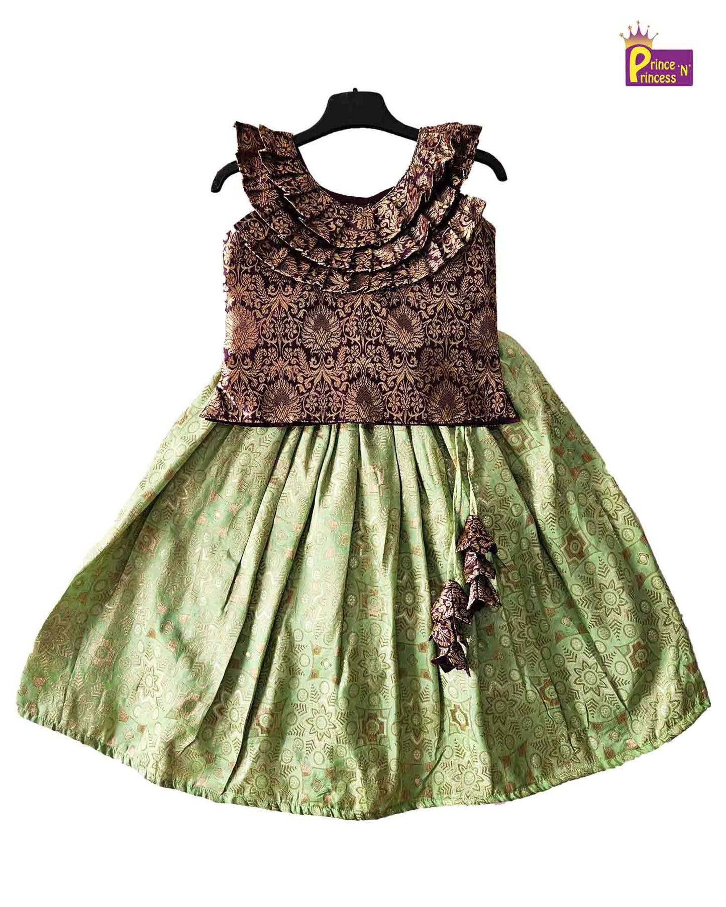 Kids Trending Green with Wine Lehenga Choli  with neck frills LC213