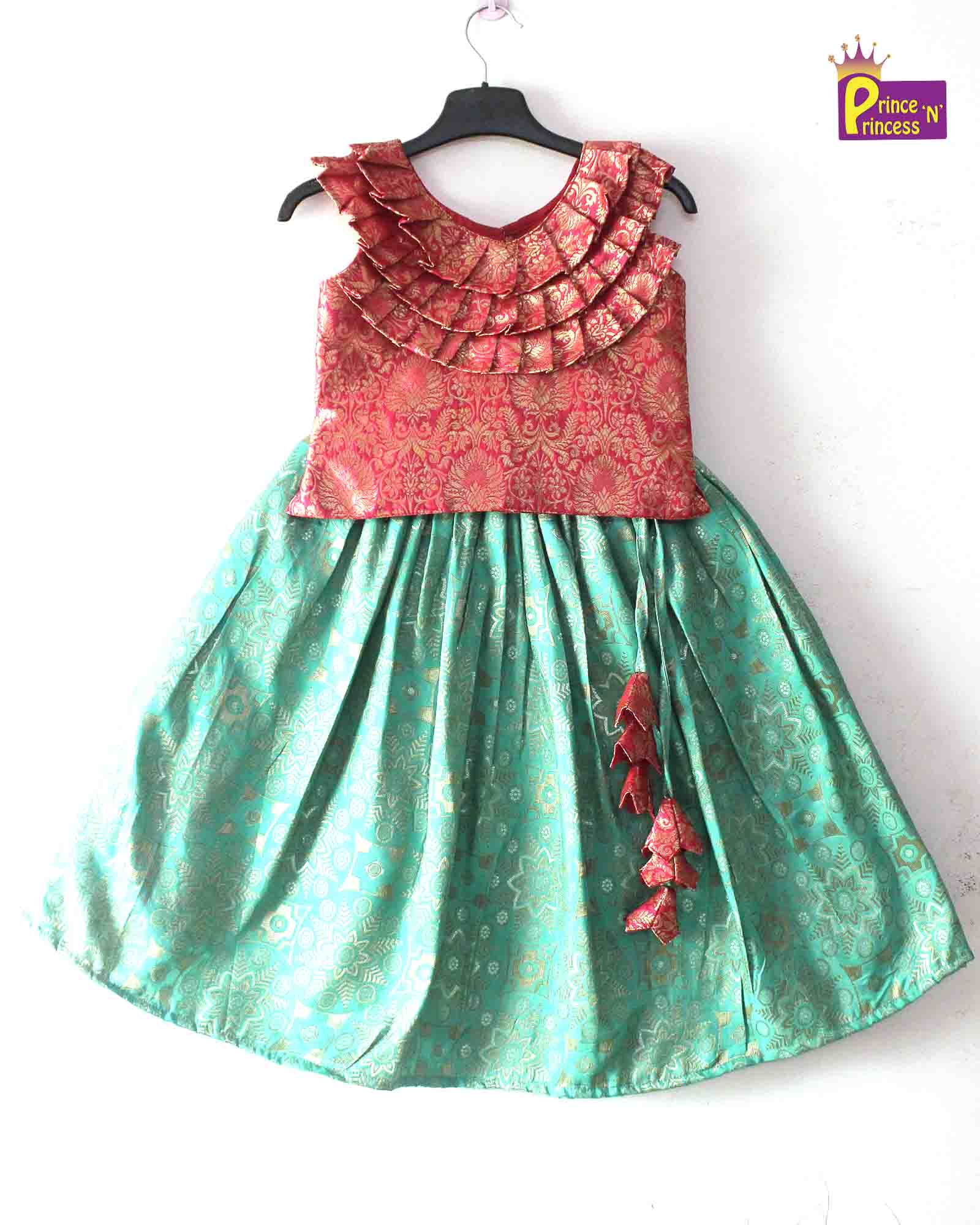 Kids Trending Rama Green with Red Lehenga Choli  with neck frills LC215 Prince N Princess