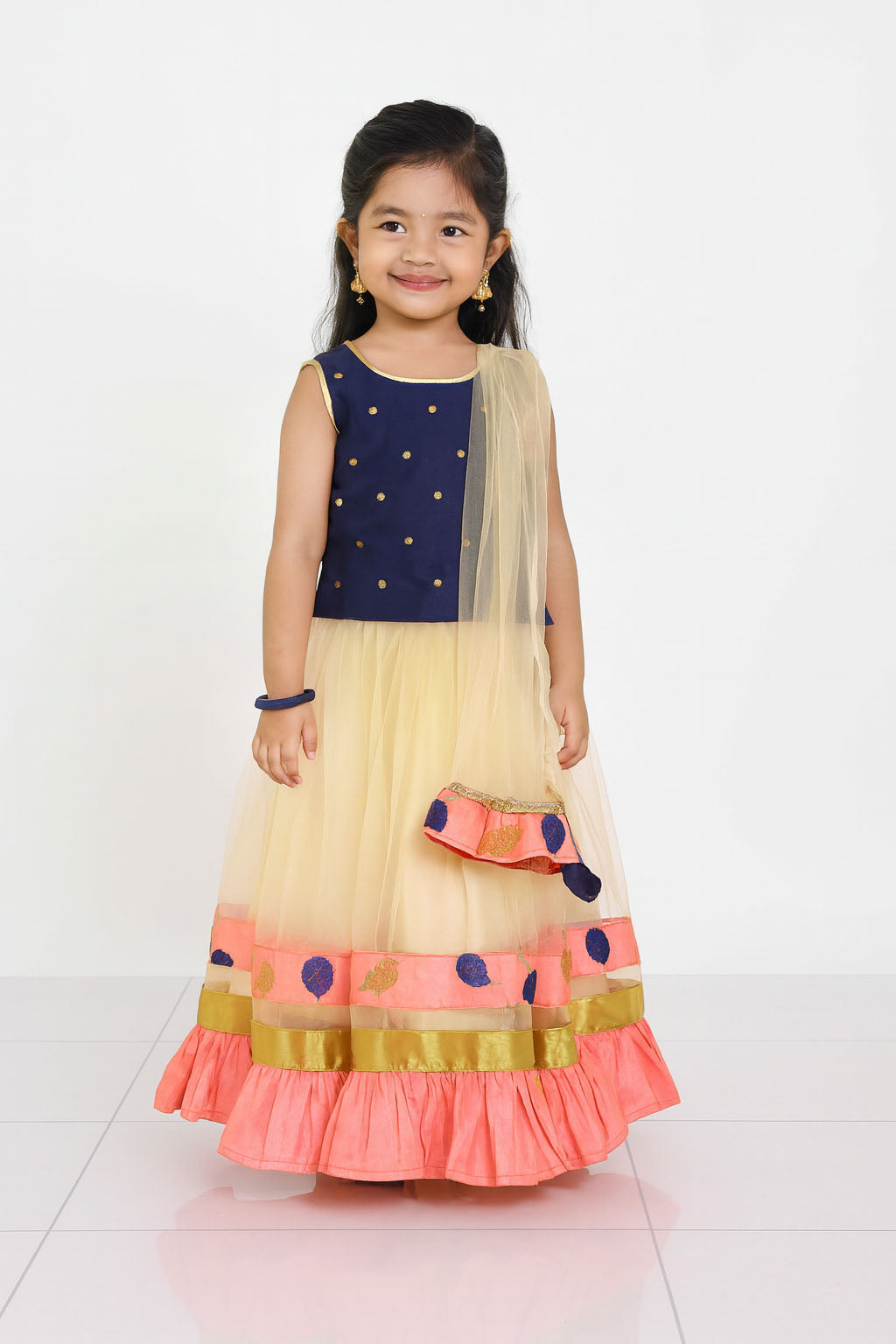 Kids Navy sandal netted Lehenga Choli LC224
