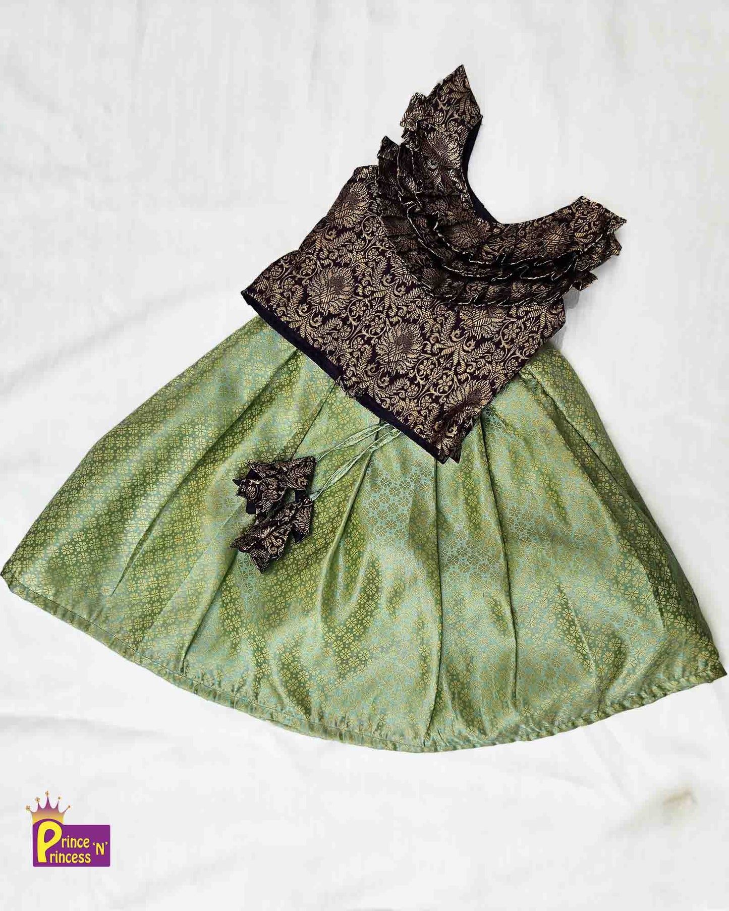 Kids Trending Green with Wine Lehenga Choli  with neck frills LC213