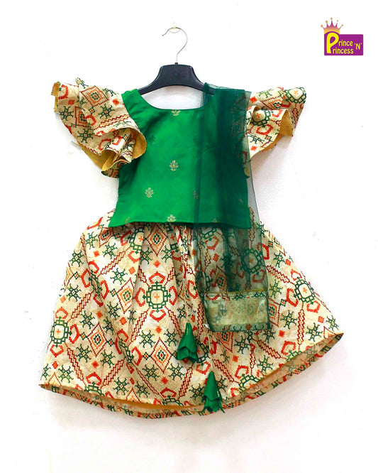 Kids Trending Green Halfwhite  Lehenga Choli LC250