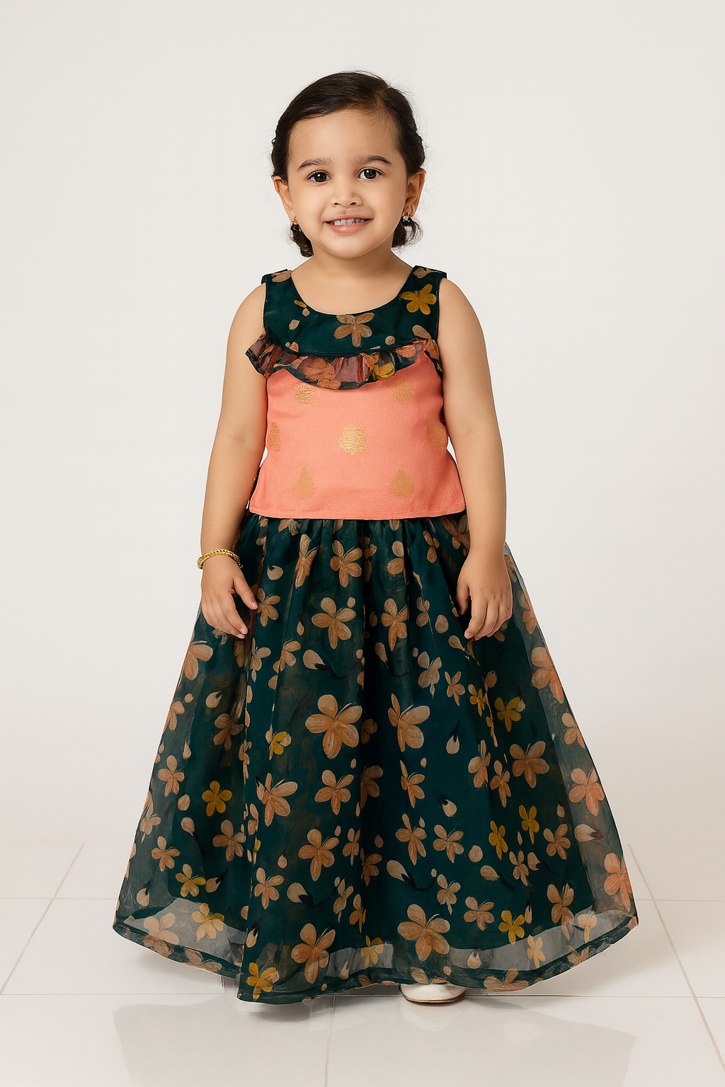 Kids Peach with Green Lehenga Choli LC257