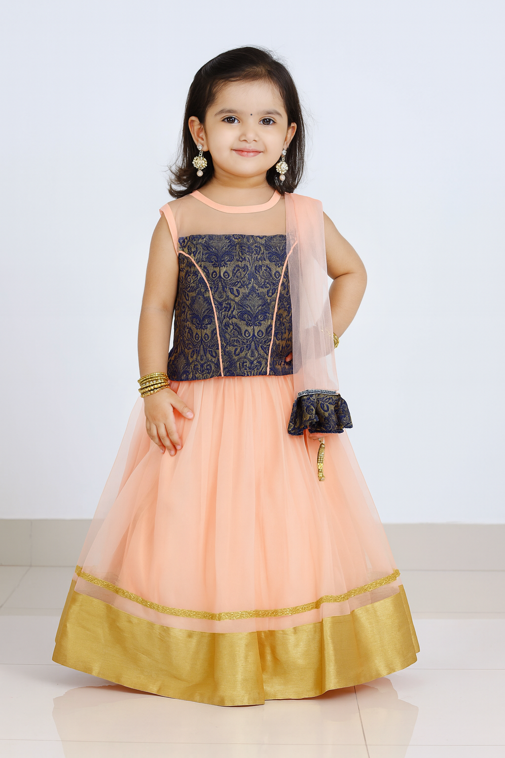 Kids Blue with peach net Lehenga Choli LC258