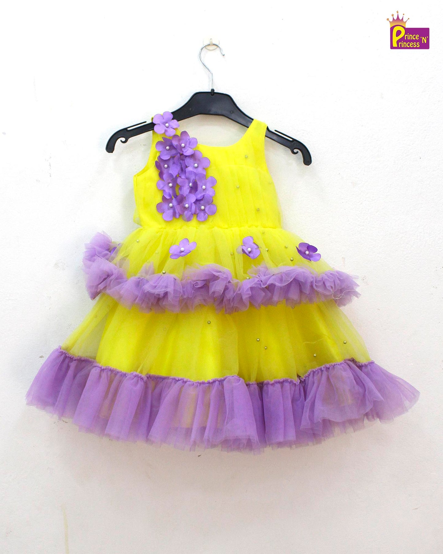 Yellow With purple Girls Party Gown BG163