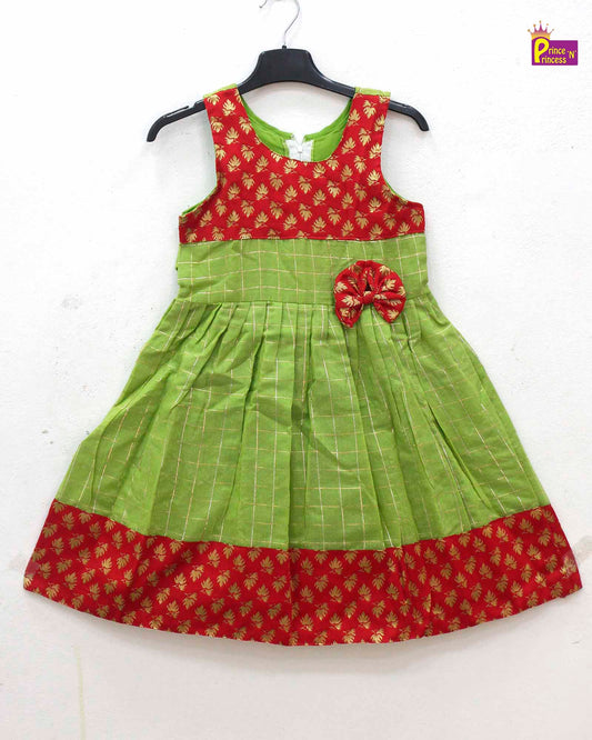 Kids Green with Red Party Frock LDF063