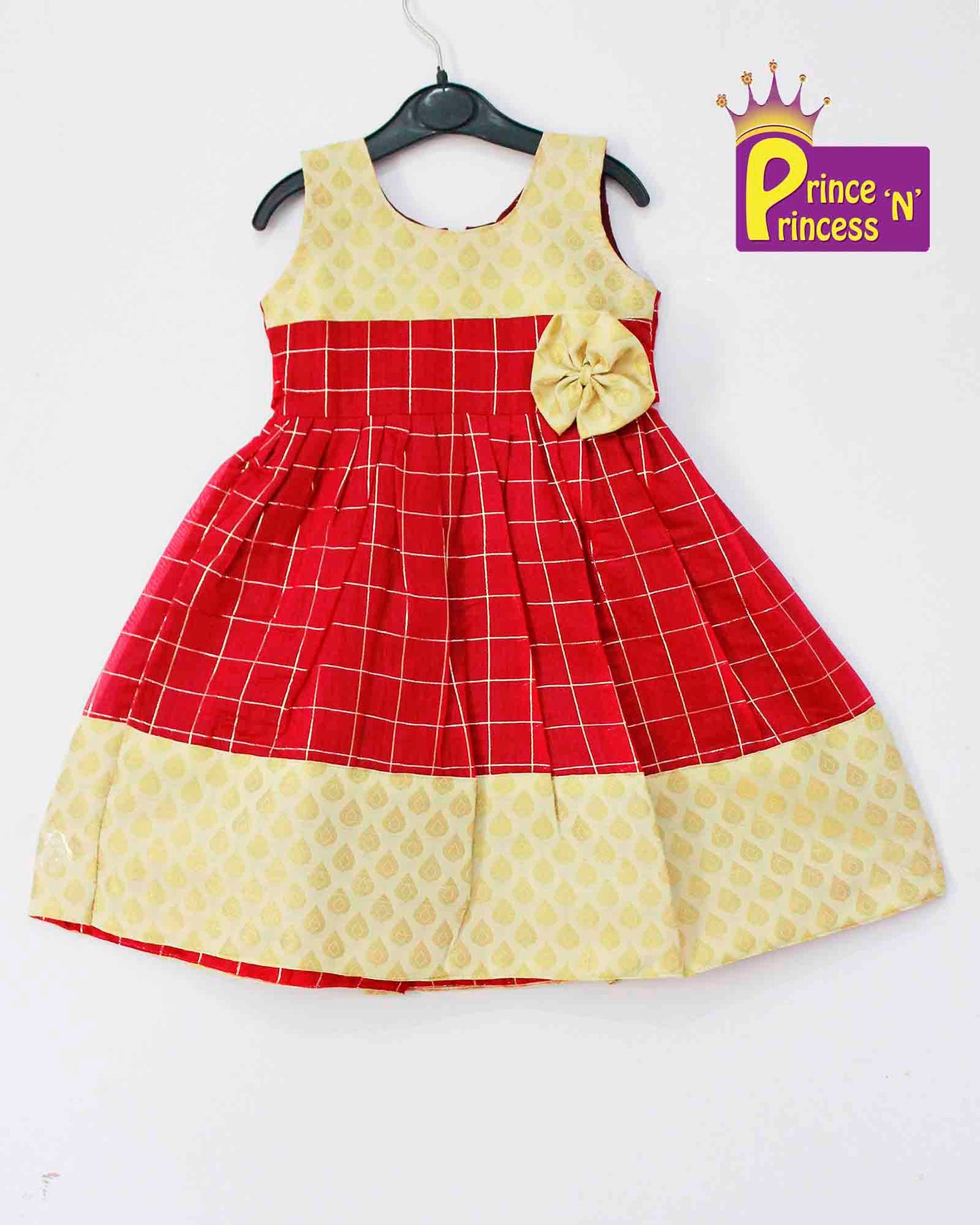 Kids Half white and magenta Party Frock LDF090