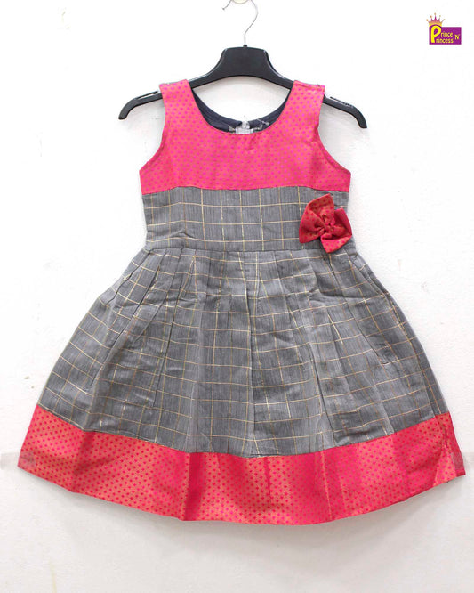 Kids Pink with Grey Party Frock LDF094