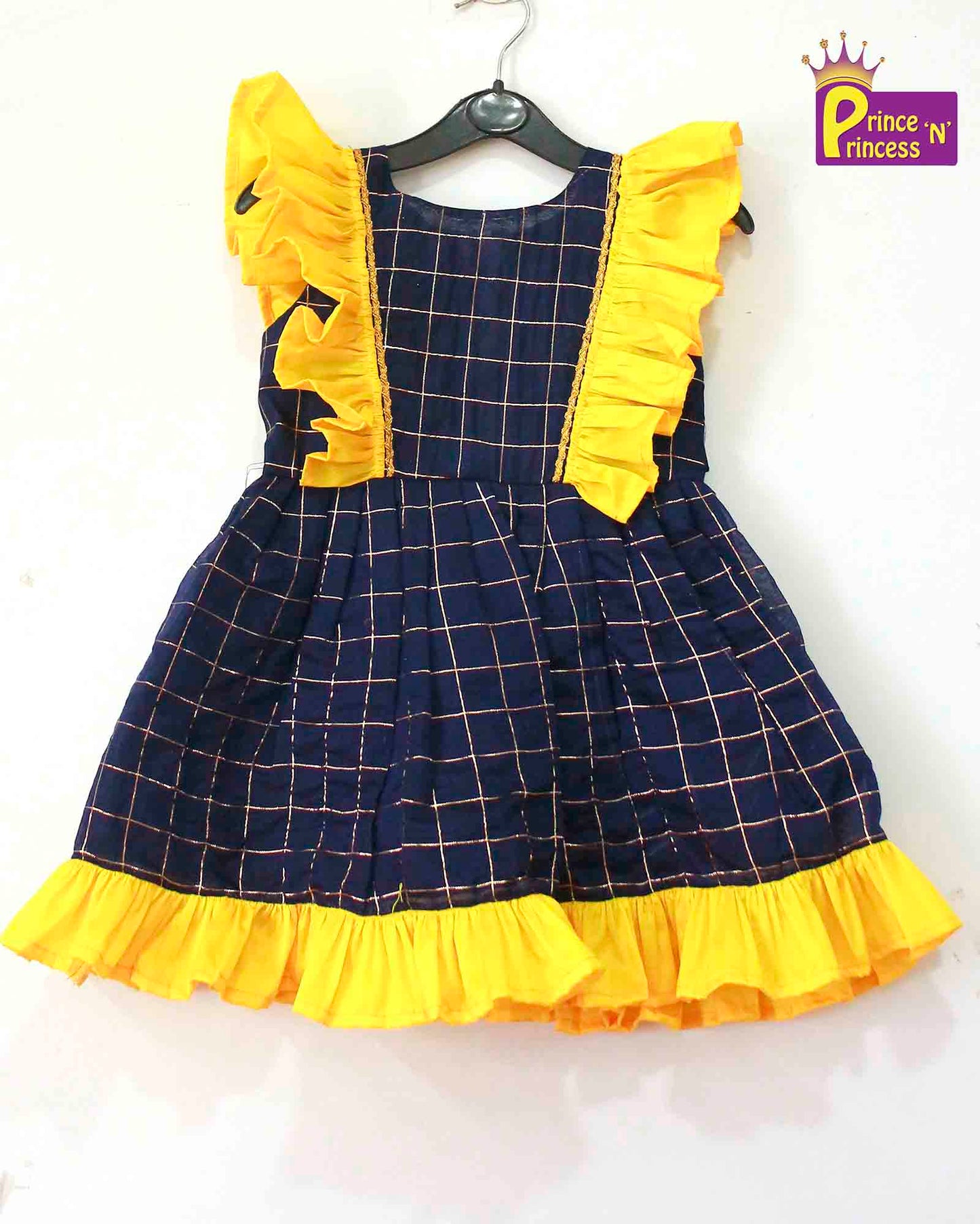 Kids Navy and Yellow  Party Frock LDF147