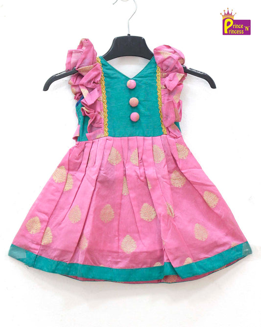 Kids Rama Green and Pink  Party Frock LDF170