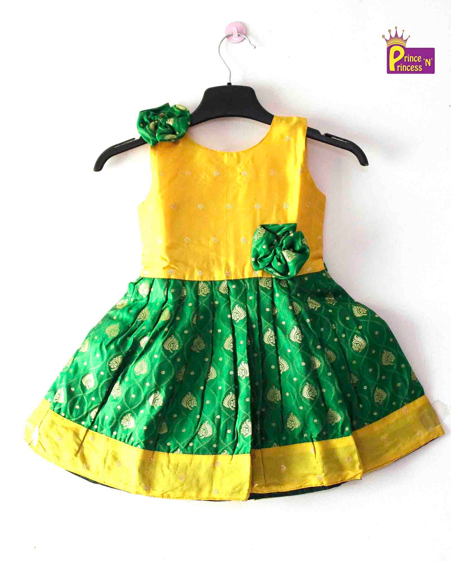Kids Yellow Green Party Frock LDF193