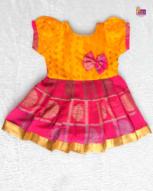 Kids Pink Yellow   Party Frock LDF196