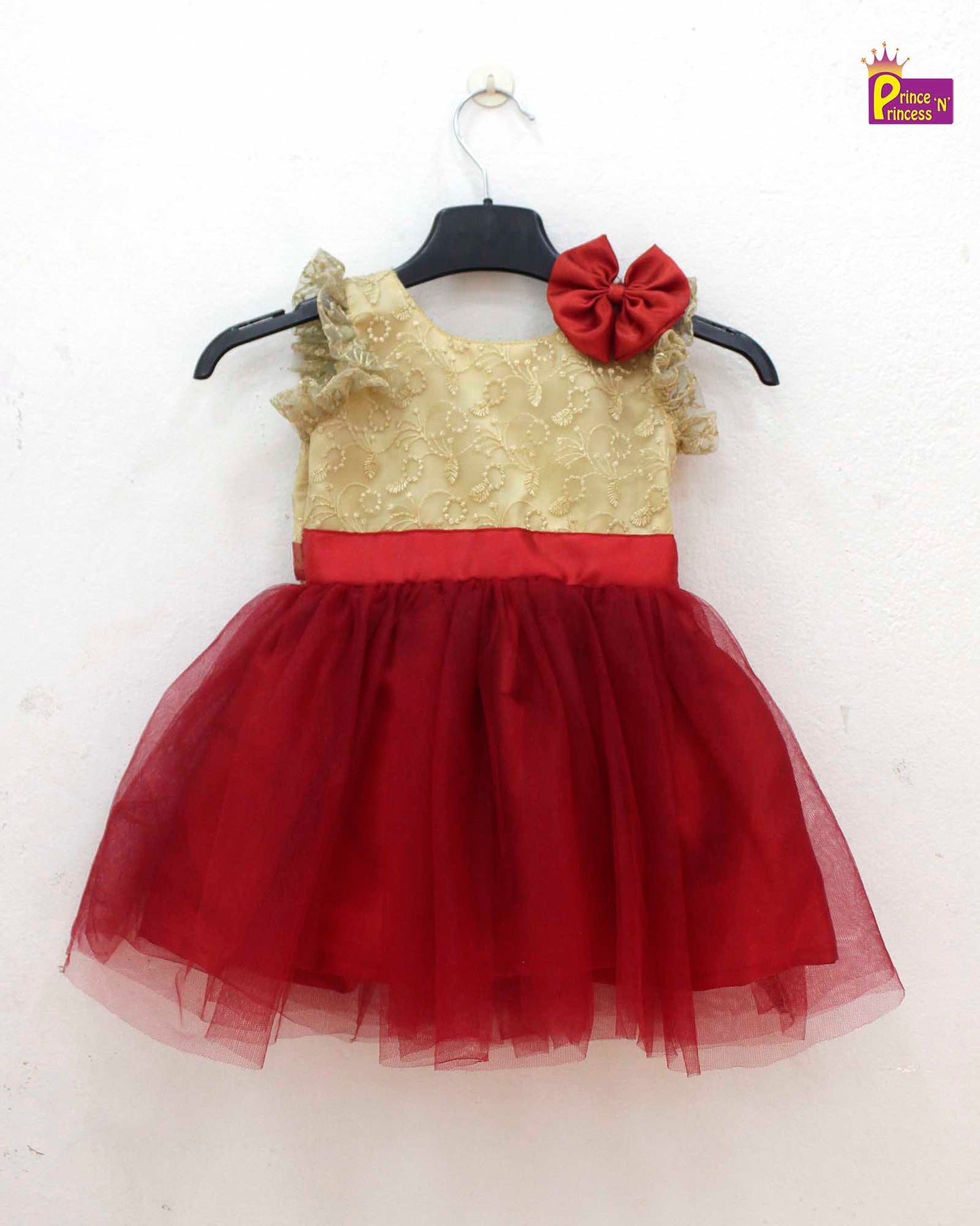 Kids Red with Biege Party Frock LDF202