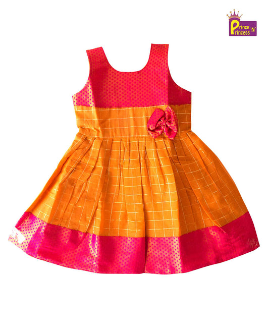 Kids Orange and Pink  Party Frock LDF212